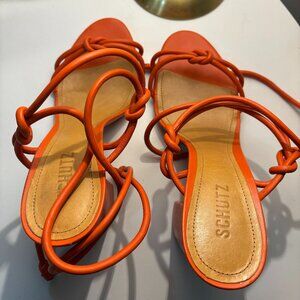 Schutz Nicky Mid Heel Lace Up Sandals